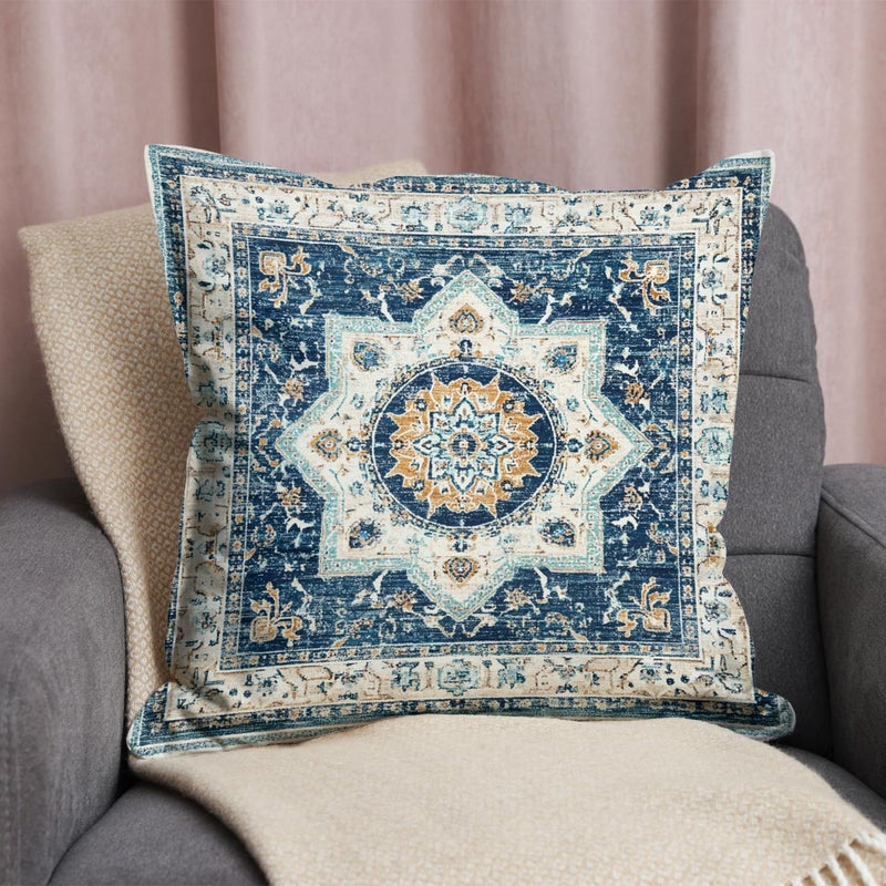 RBAFAO Bohemian Pillow Covers | Vintage Floral & Carpet Design | Double Sided Blue White Decorative Pillowcases for Couch, Bed | Indoor Outdoor Boho Home Decor (White&Blue, 18x18inches) - Image 3